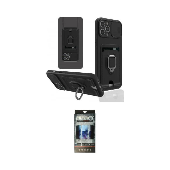 ieg™ iPhone 12 Pro Kılıf Vadi Form Prime - Siyah 34D Hayalet Izgaralı Cam