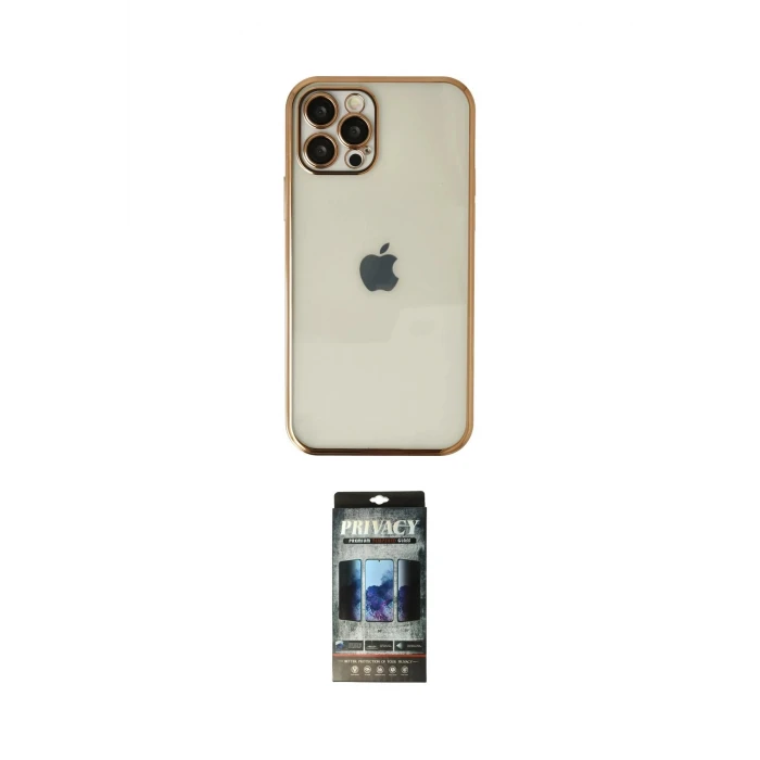 ieg™ iPhone 12 Pro Kılıf Vadi Minimal - Siyah 34D Hayalet Izgaralı Cam