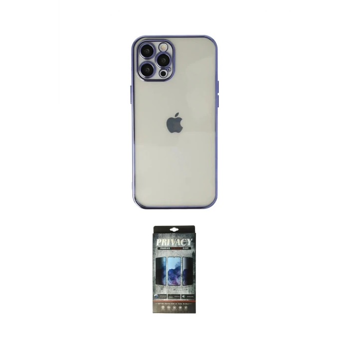 ieg™ iPhone 12 Pro Kılıf Vadi Minimal - Siyah 34D Hayalet Izgaralı Cam