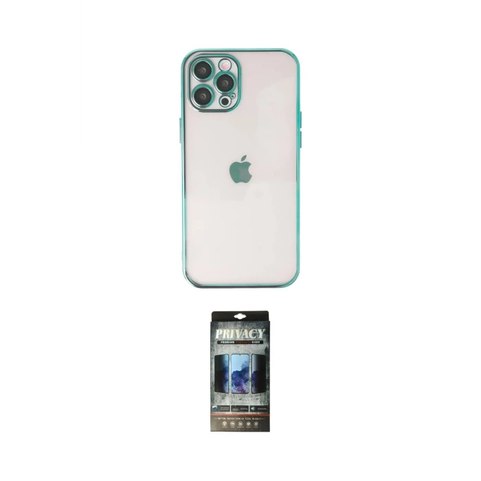 ieg™ iPhone 12 Pro Kılıf Vadi Minimal - Siyah 34D Hayalet Izgaralı Cam