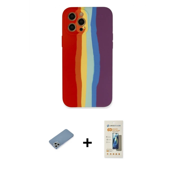 ieg™ iPhone 12 Pro Kılıf Yadigar Çizgi - Siyah 6D Mat Seramik Hayalet Nano Ekran Koruyucu + Shine Kamera Lens Koruma Cam - GS