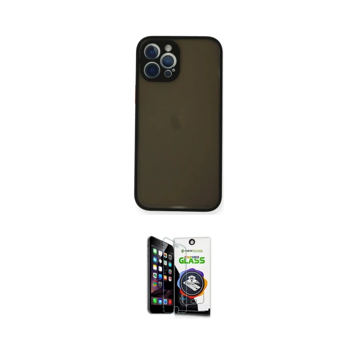 ieg™ iPhone 12 Pro Max Kılıf Ahenk Çizgi Serisi - Şeffaf Temperli Cam Ekran Koruyucu