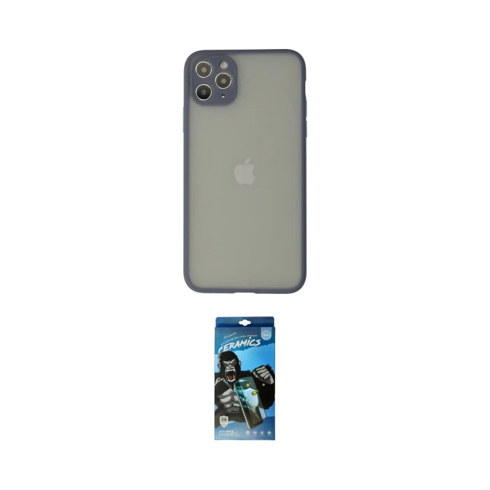 ieg™ iPhone 12 Pro Max Kılıf Ahenk Çizgi Serisi - Siyah 34D Izgaralı Cam