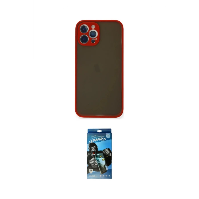 ieg™ iPhone 12 Pro Max Kılıf Ahenk Çizgi Serisi - Siyah 34D Izgaralı Cam