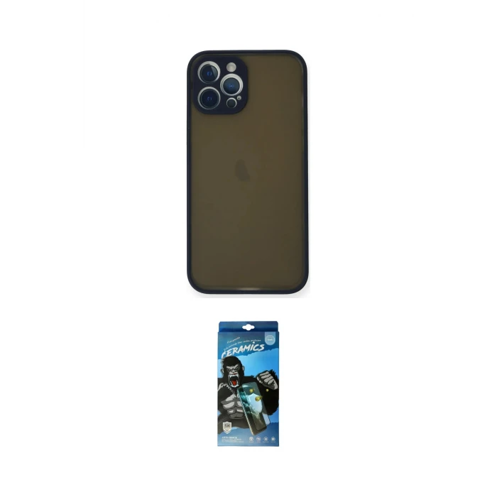 ieg™ iPhone 12 Pro Max Kılıf Ahenk Çizgi Serisi - Siyah 34D Izgaralı Cam