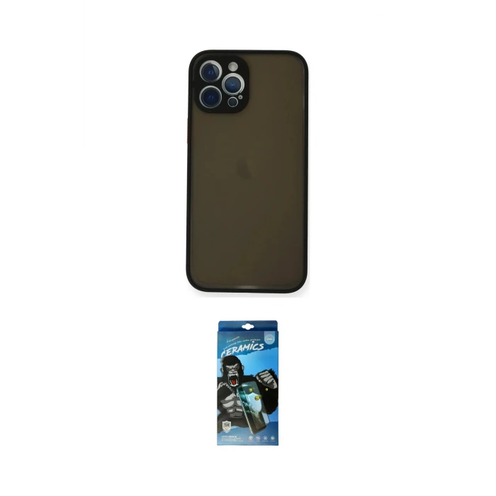 ieg™ iPhone 12 Pro Max Kılıf Ahenk Çizgi Serisi - Siyah 34D Izgaralı Cam