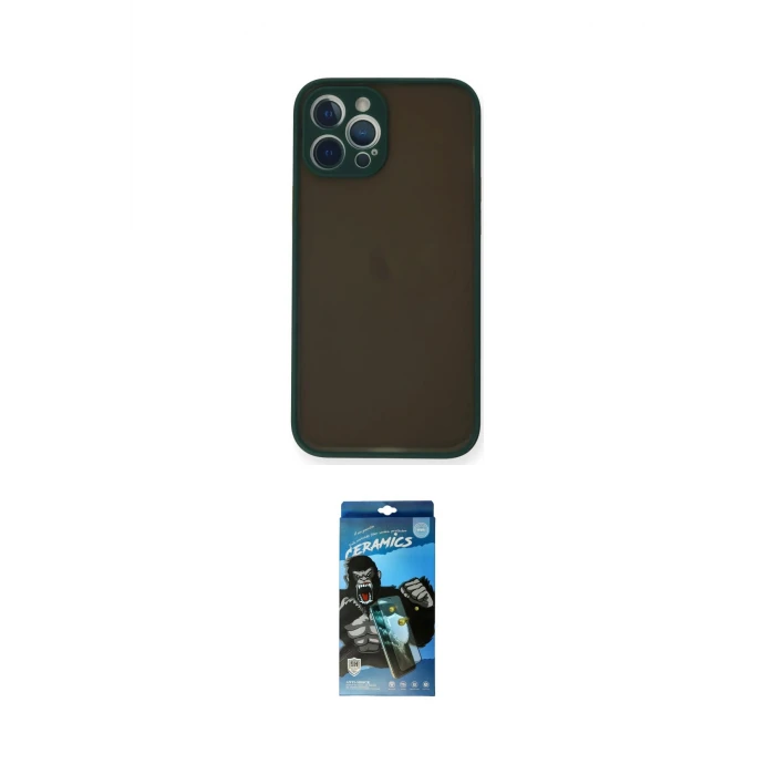 ieg™ iPhone 12 Pro Max Kılıf Ahenk Çizgi Serisi - Siyah 34D Izgaralı Cam