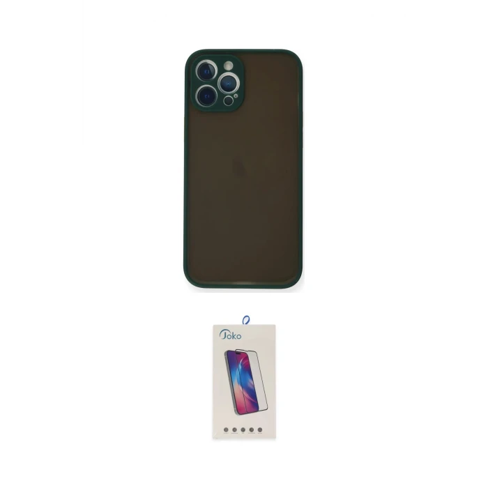ieg™ iPhone 12 Pro Max Kılıf Ahenk Çizgi Serisi - Siyah Joko 5D Cam
