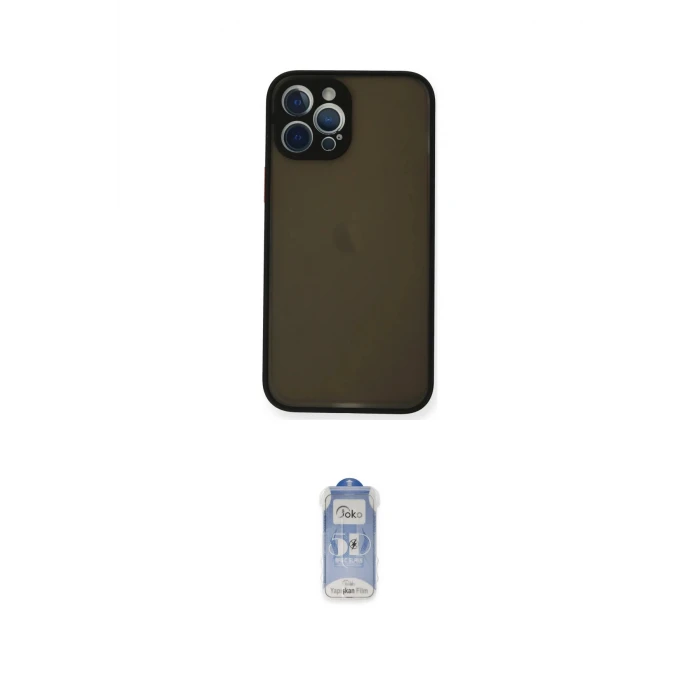 ieg™ iPhone 12 Pro Max Kılıf Ahenk Çizgi Serisi - Siyah Joko Magic 5D Cam