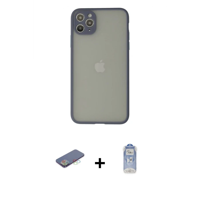 ieg™ iPhone 12 Pro Max Kılıf Ahenk Çizgi Serisi - Siyah Joko Magic 5D Cam + Renkli Kamera Lens Koruma Cam - MI