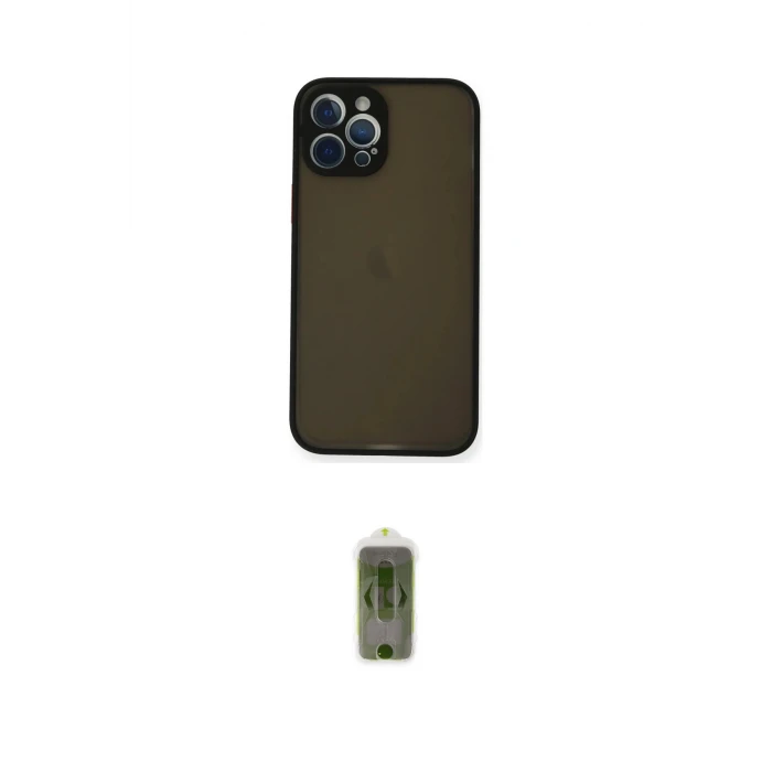ieg™ iPhone 12 Pro Max Kılıf Ahenk Çizgi Serisi - Siyah Joko Magic 5D Hayalet Cam