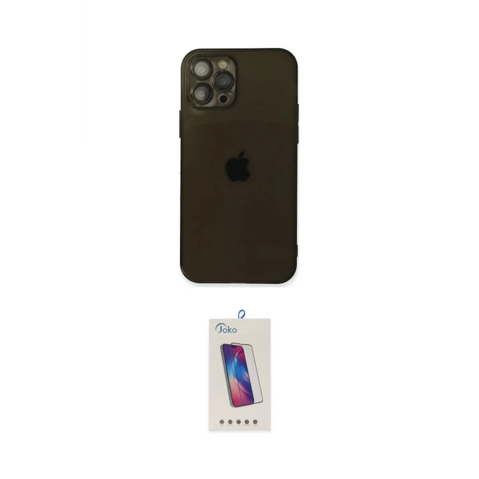 ieg™ iPhone 12 Pro Max Kılıf Ahenk Doku - Siyah Joko 5D Cam