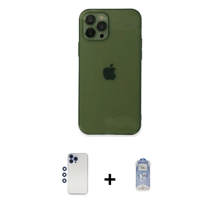 ieg™ iPhone 12 Pro Max Kılıf Ahenk Doku - Siyah Joko Magic 5D Cam + Shine Kamera Lens - LT