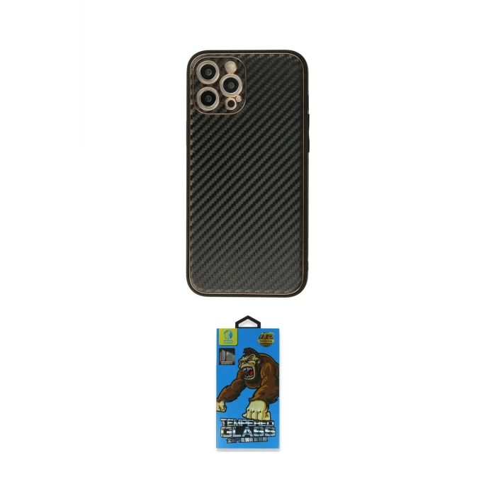 ieg™ iPhone 12 Pro Max Kılıf Ahenk Işık - Siyah 18D Cam Ekran Koruyucu