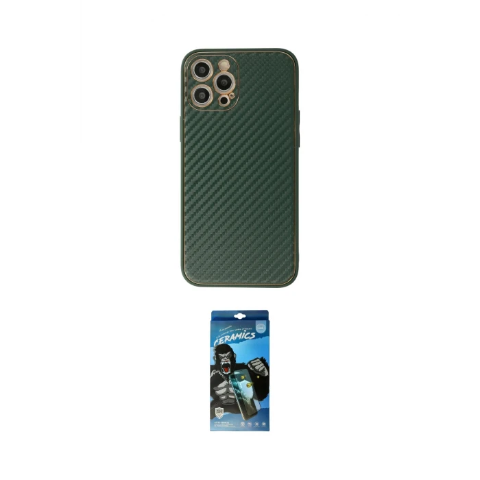 ieg™ iPhone 12 Pro Max Kılıf Ahenk Işık - Siyah 34D Izgaralı Cam