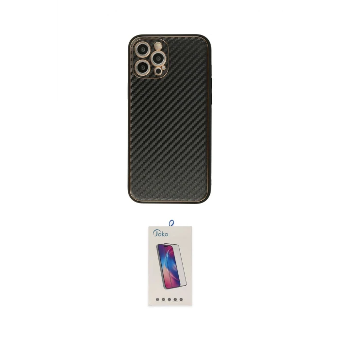 ieg™ iPhone 12 Pro Max Kılıf Ahenk Işık - Siyah Joko 5D Cam