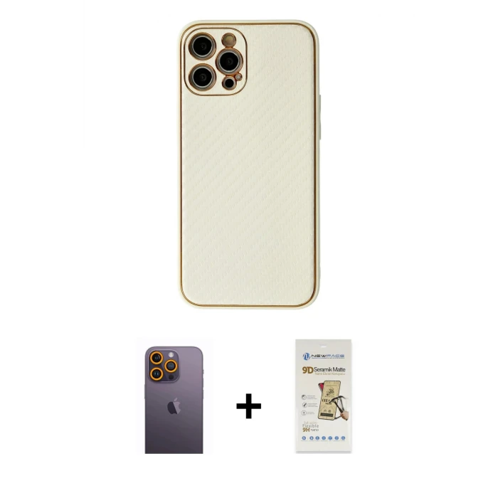 ieg™ iPhone 12 Pro Max Kılıf Ahenk Işık - Siyah Mat Seramik Nano Ekran Koruyucu + Neon Fosforlu Kamera Lens - SI