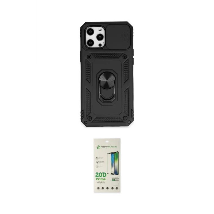 ieg™ iPhone 12 Pro Max Kılıf Ahenk Klasik - Siyah 20D Premium Cam Ekran Koruyucu
