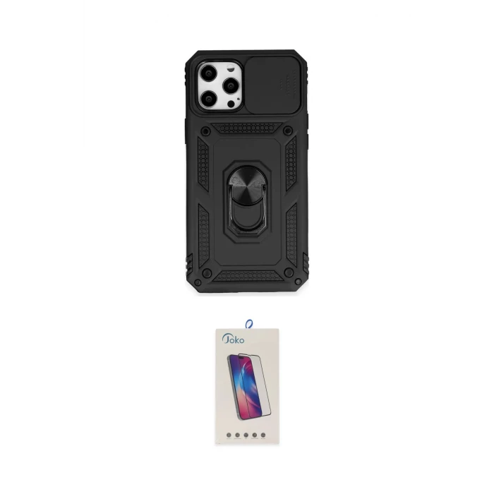 ieg™ iPhone 12 Pro Max Kılıf Ahenk Klasik - Siyah Joko 5D Cam
