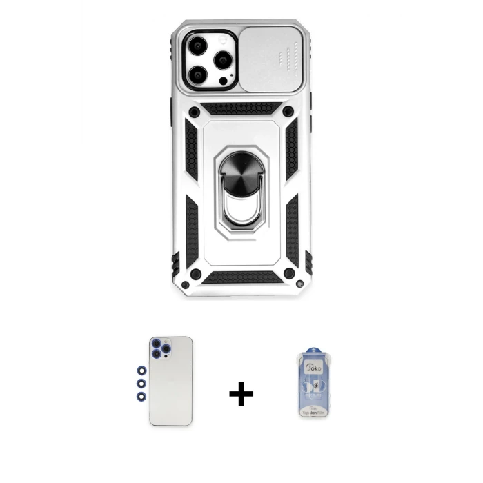 ieg™ iPhone 12 Pro Max Kılıf Ahenk Klasik - Siyah Joko Magic 5D Cam + Shine Kamera Lens - LT