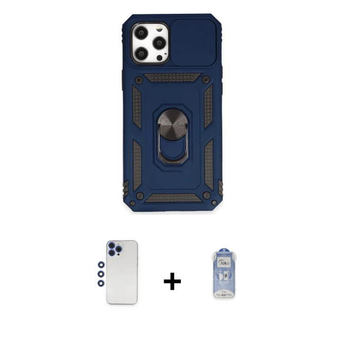 ieg™ iPhone 12 Pro Max Kılıf Ahenk Klasik - Siyah Joko Magic 5D Cam + Shine Kamera Lens - LT