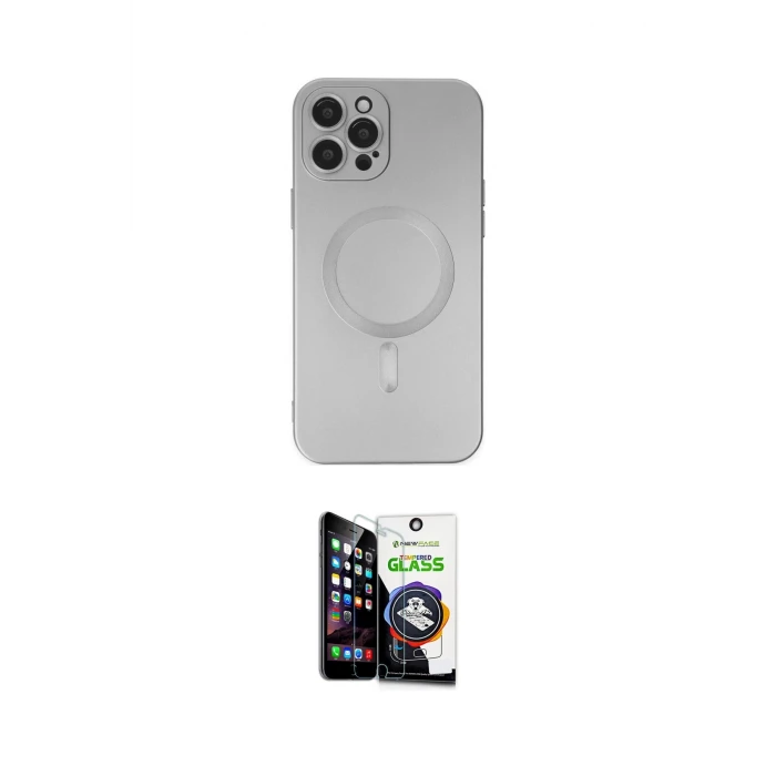 ieg™ iPhone 12 Pro Max Kılıf Akış Minimal Özel Seri - Şeffaf Temperli Cam Ekran Koruyucu