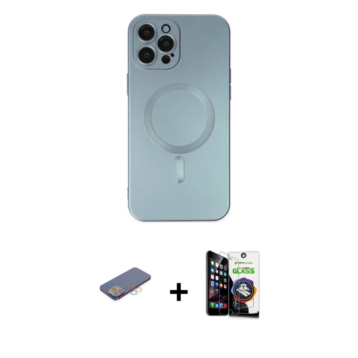 ieg™ iPhone 12 Pro Max Kılıf Akış Minimal Özel Seri - Şeffaf Temperli Cam Ekran Koruyucu + Renkli Kamera Lens Koruma Cam - PE