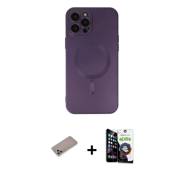 ieg™ iPhone 12 Pro Max Kılıf Akış Minimal Özel Seri - Şeffaf Temperli Cam Ekran Koruyucu + Shine Kamera Lens Koruma Cam - SABE