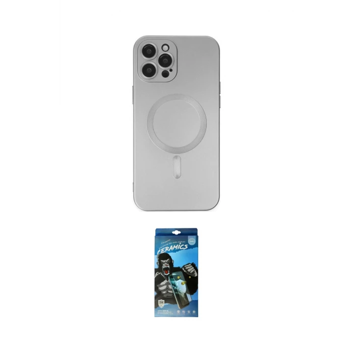 ieg™ iPhone 12 Pro Max Kılıf Akış Minimal Özel Seri - Siyah 34D Izgaralı Cam