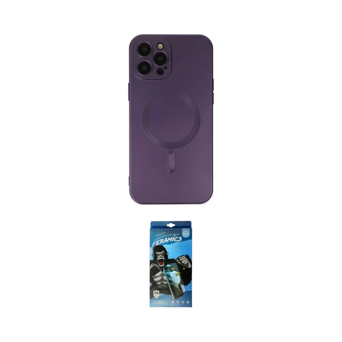 ieg™ iPhone 12 Pro Max Kılıf Akış Minimal Özel Seri - Siyah 34D Izgaralı Cam