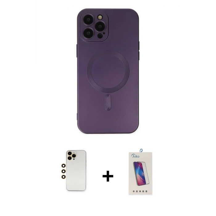 ieg™ iPhone 12 Pro Max Kılıf Akış Minimal Özel Seri - Siyah Joko 5D Cam + Shine Kamera Lens - GD
