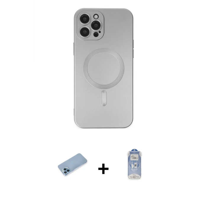 ieg™ iPhone 12 Pro Max Kılıf Akış Minimal Özel Seri - Siyah Joko Magic 5D Cam + Mavi Shine Kamera Lens Koruma Cam