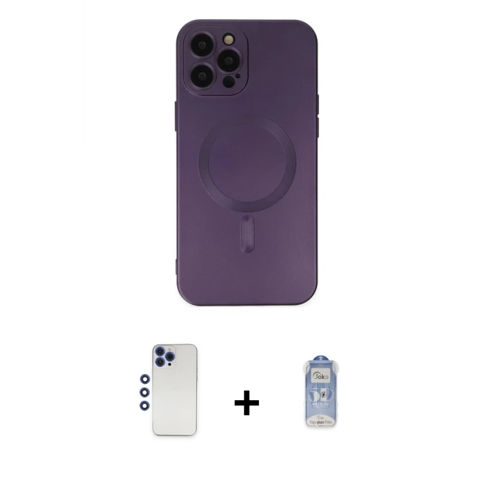 ieg™ iPhone 12 Pro Max Kılıf Akış Minimal Özel Seri - Siyah Joko Magic 5D Cam + Shine Kamera Lens - LT