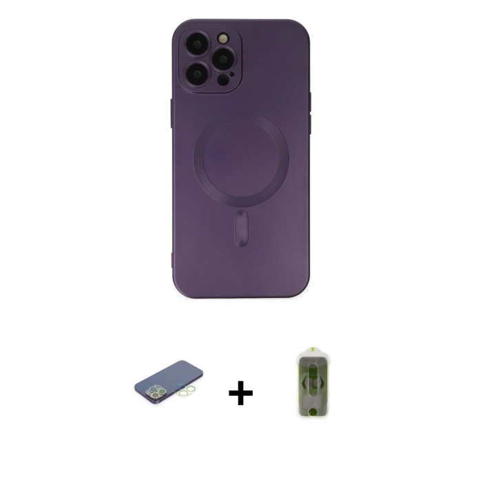 ieg™ iPhone 12 Pro Max Kılıf Akış Minimal Özel Seri - Siyah Joko Magic 5D Hayalet Cam + Renkli Kamera Lens Koruma Cam - YL