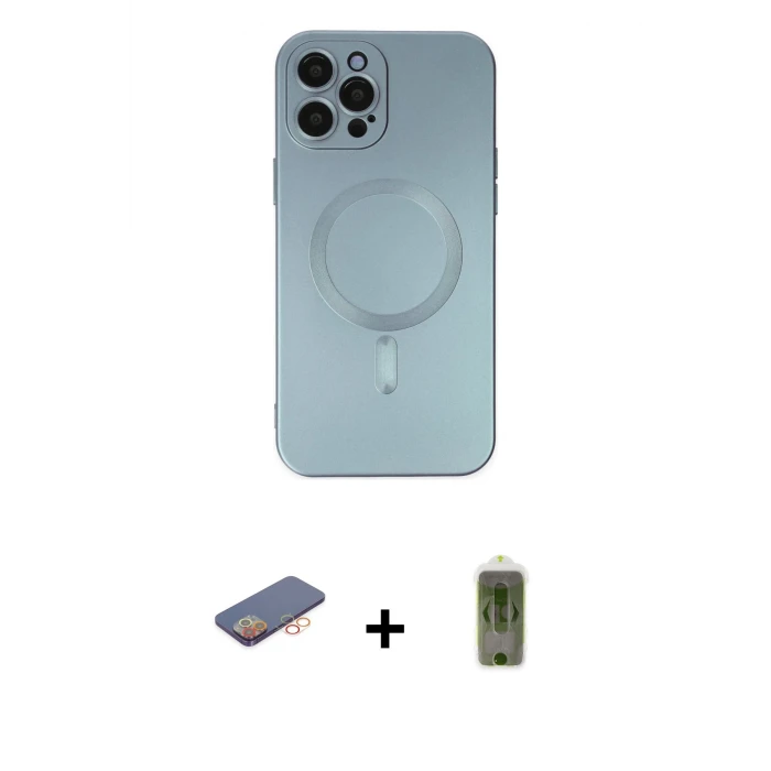 ieg™ iPhone 12 Pro Max Kılıf Akış Minimal Özel Seri - Siyah Joko Magic 5D Hayalet Cam + Renkli Kamera Lens Koruma Cam - TU