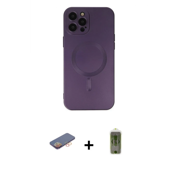 ieg™ iPhone 12 Pro Max Kılıf Akış Minimal Özel Seri - Siyah Joko Magic 5D Hayalet Cam + Renkli Kamera Lens Koruma Cam - TU
