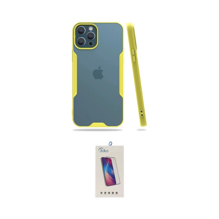 ieg™ iPhone 12 Pro Max Kılıf Atlas Asil Serisi - Siyah Joko 5D Cam