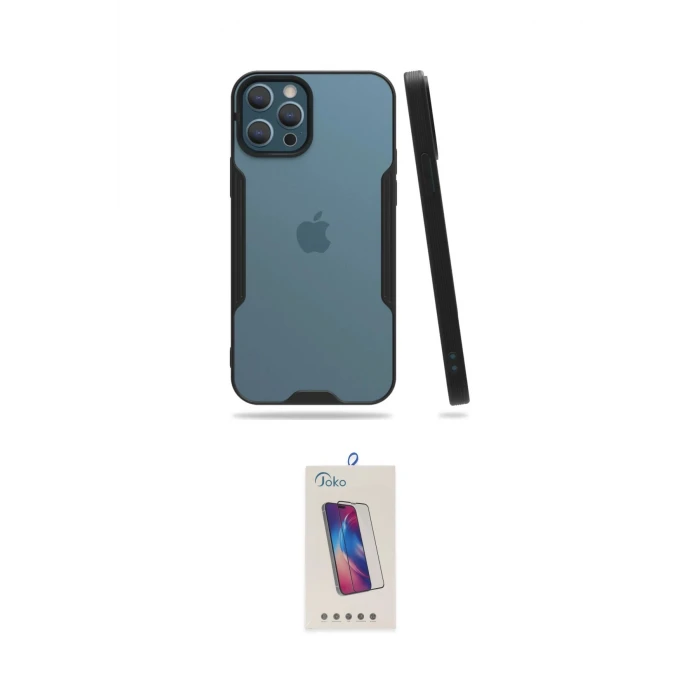 ieg™ iPhone 12 Pro Max Kılıf Atlas Asil Serisi - Siyah Joko 5D Cam