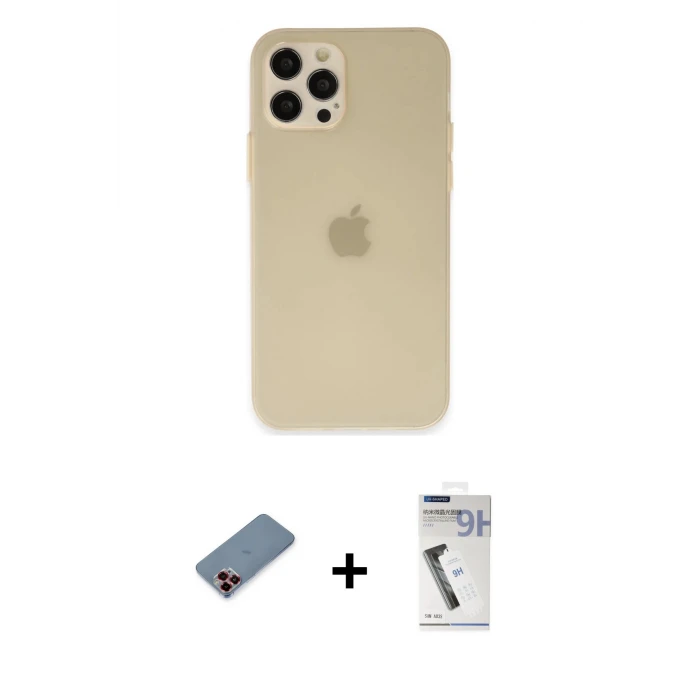 ieg™ iPhone 12 Pro Max Kılıf Atlas Minimal Prime - Şeffaf Uv Polymer Nano Ekran Koruyucu + Metal Kamera Lens Koruma Cam - KI