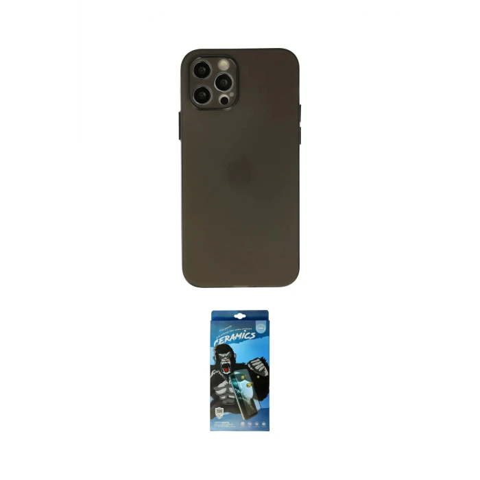 ieg™ iPhone 12 Pro Max Kılıf Atlas Minimal Prime - Siyah 34D Izgaralı Cam