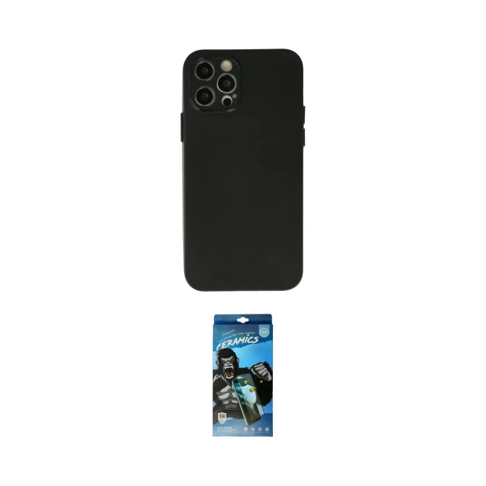 ieg™ iPhone 12 Pro Max Kılıf Atlas Minimal Prime - Siyah 34D Izgaralı Cam