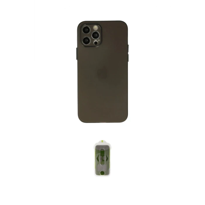 ieg™ iPhone 12 Pro Max Kılıf Atlas Minimal Prime - Siyah Joko Magic 5D Hayalet Cam