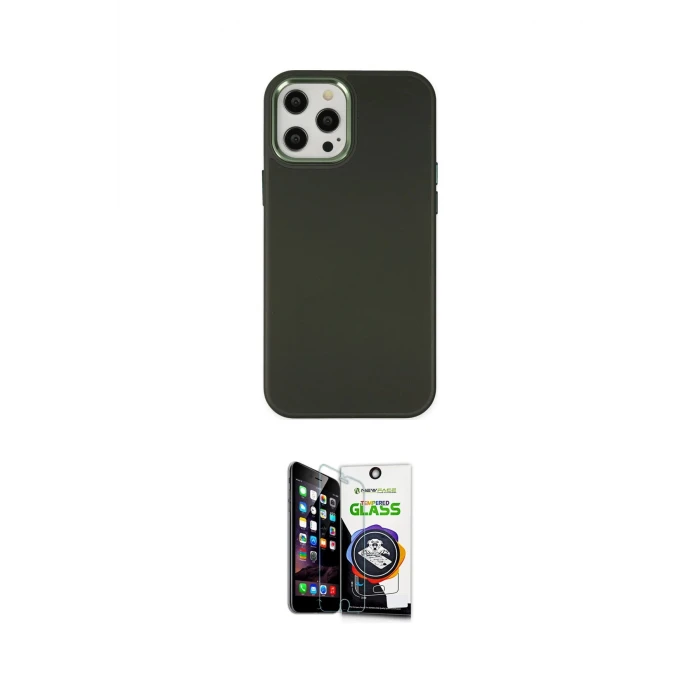 ieg™ iPhone 12 Pro Max Kılıf Çekirdek Çizgi - Şeffaf Temperli Cam Ekran Koruyucu