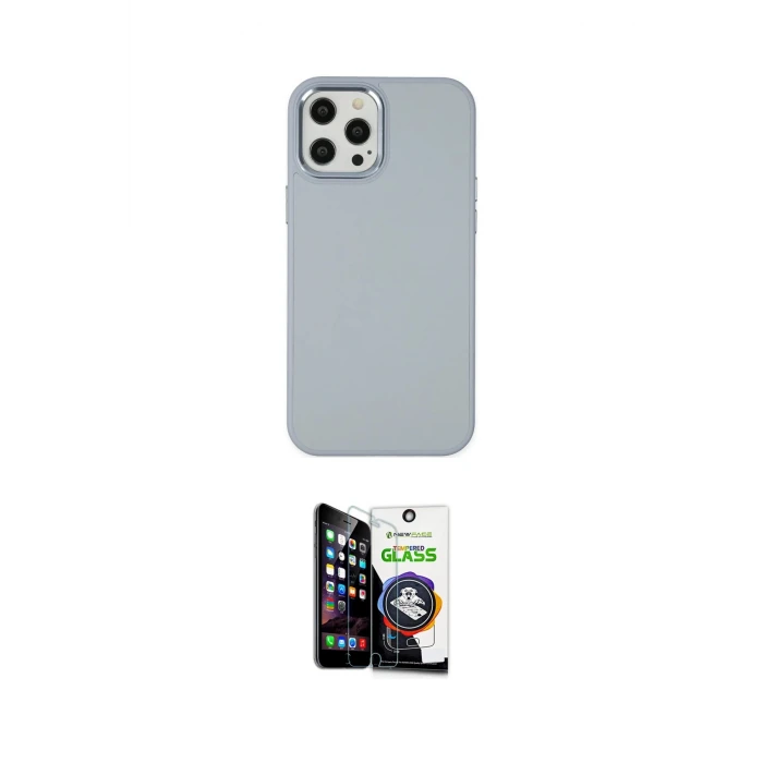 ieg™ iPhone 12 Pro Max Kılıf Çekirdek Çizgi - Şeffaf Temperli Cam Ekran Koruyucu