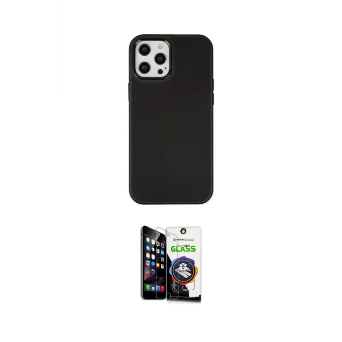 ieg™ iPhone 12 Pro Max Kılıf Çekirdek Çizgi - Şeffaf Temperli Cam Ekran Koruyucu