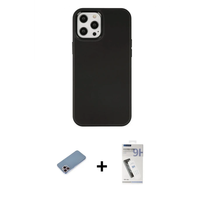 ieg™ iPhone 12 Pro Max Kılıf Çekirdek Çizgi - Şeffaf Uv Polymer Nano Ekran Koruyucu + Pembe Shine Kamera Lens Koruma Cam