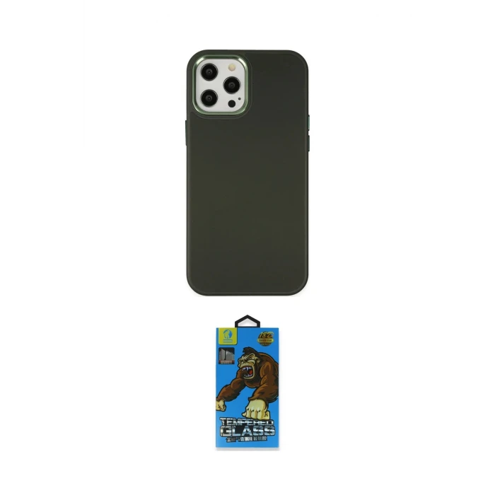 ieg™ iPhone 12 Pro Max Kılıf Çekirdek Çizgi - Siyah 18D Cam Ekran Koruyucu