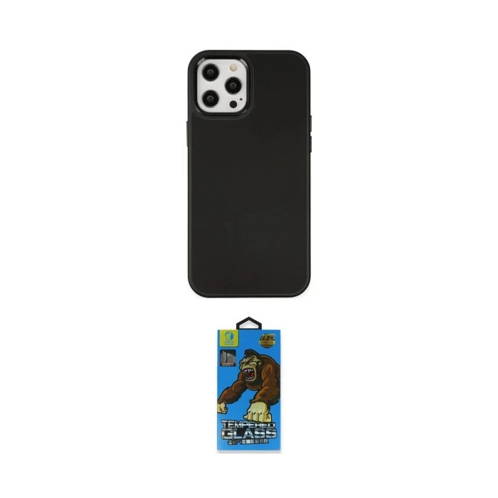 ieg™ iPhone 12 Pro Max Kılıf Çekirdek Çizgi - Siyah 18D Cam Ekran Koruyucu