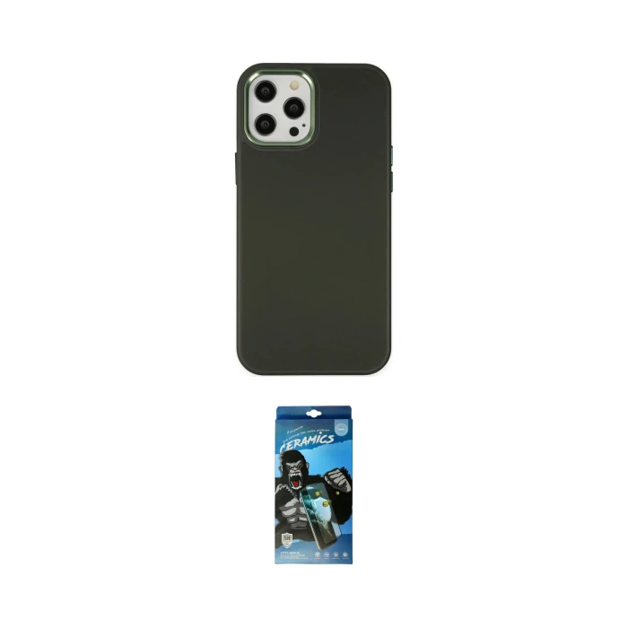 ieg™ iPhone 12 Pro Max Kılıf Çekirdek Çizgi - Siyah 34D Izgaralı Cam