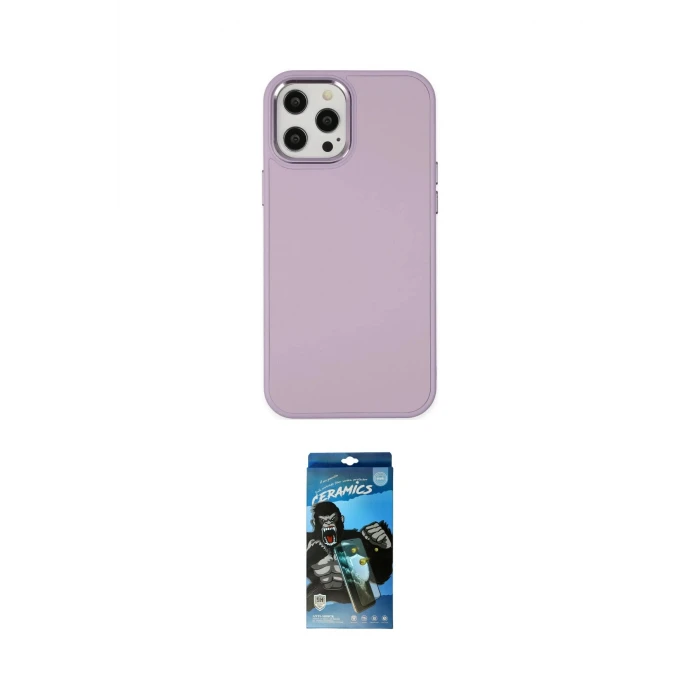ieg™ iPhone 12 Pro Max Kılıf Çekirdek Çizgi - Siyah 34D Izgaralı Cam